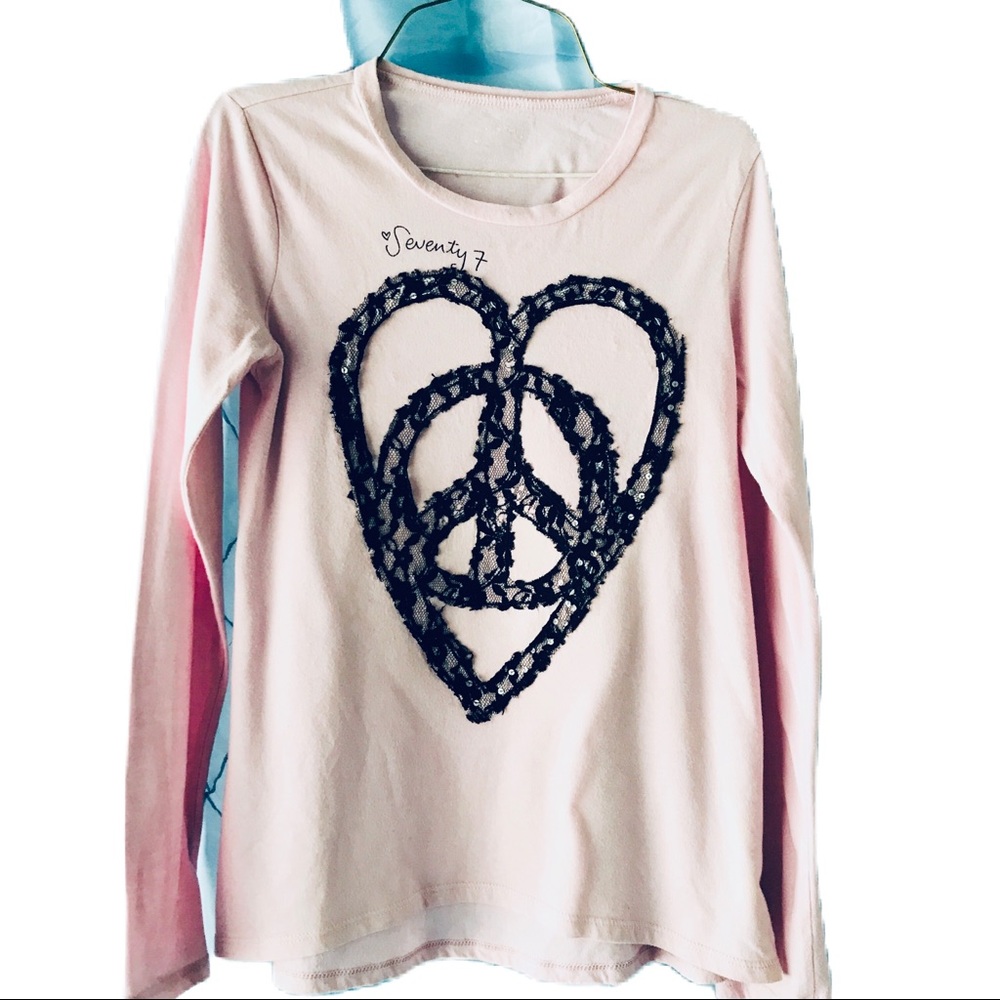 AEO 77 kids long sleeve tee-black lace peace sign & heart American Eagle LG/XS